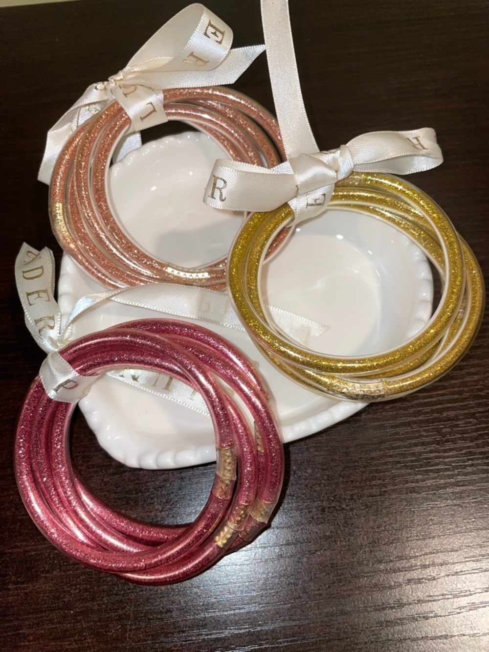 Metallic Like Gold Pink Rose Gold Glitter Bangle Set